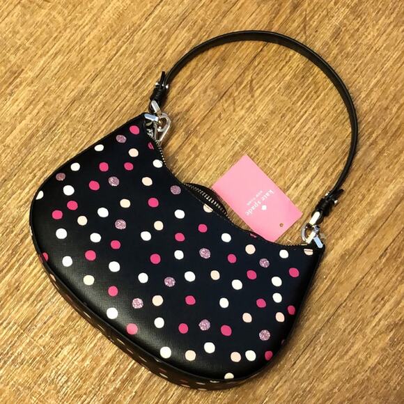 Kate Spade Staci Black Crossbody Bag Purse with Pink and White Polka Dots - Picture 10 of 10